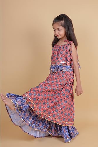 Image of TAGAS Girls Girls Embroidered Asymmetric Neckline Sleeveless Top And Skirt Set| Lehenga Choli|Ethnic Wear for girls|Traditional Girl Ethnic Wear|