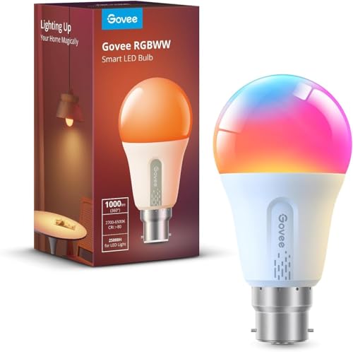 Govee Smart Bulb RGBWW, 1000lm Wi-Fi LED Bulbs B22, Smart Light Dimmable, DIY 16 Million Color, 64 Dynamic Scenes, Works with SmartThings, Matter, Alexa & Google Assistant, 1 Pack