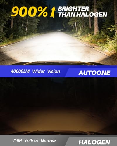 Image of AUTOONE 9005 /HB3 LED Light Bulbs, 40,000LM 900% Ultra Brightness, 6500K Cool White, 1:1 Halogen Size, Flicker-free 10-Years Long Service Life Fog Light with Cooling Fan, Plug and Play, Pack of 2