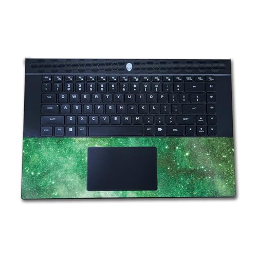 Image of Glossy Glitter Laptop Skin Compatible with Alienware M16 R2 (2024) - Green Stars - Premium 3M Vinyl Protective Wrap Decal Cover - Easy to Apply | Crafted in The USA by MightySkins