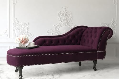 Image of Velvet Modern Chesterfield Chaise Lounge Couch 166 X 63 X 76 for Your Loving Space (BlackBerry-L, Right Arm)