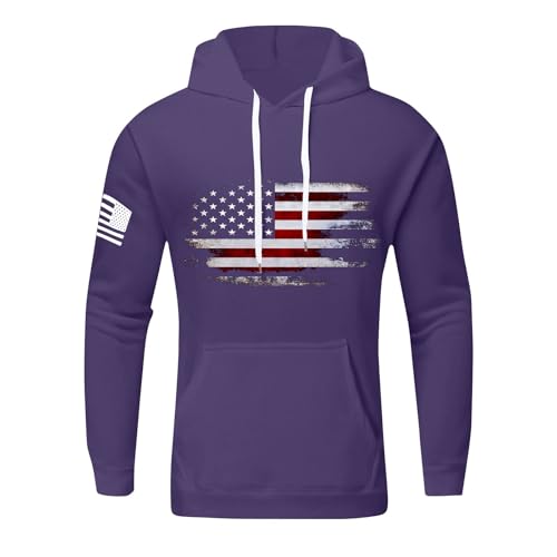 Sweatshirts For Men Drawstring Long Sleeve Hoodies Pullover American Flag Print Sweatshirt Winter Oversized Tops