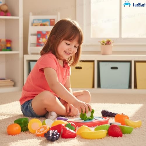 Image of FunBlast Fruits Cutting Play Set Toys for Kids - Realistic Sliceable Cutting Fruits Pretend Play Kitchen Toys for Kids, Play Food Toys, Fruit Toys with Chopping Board & Knife (Multicolor) (13 Pieces)