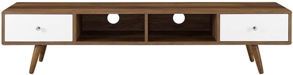 Sleek 70'' Walnut White Media Console with Cabinet Storage