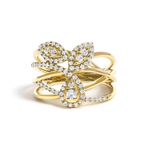 Haus of Brilliance 10K Yellow Gold 1/2 Cttw Diamond Crossover 3 Leaf Floral Cocktail Ring Band (H-I Color, SI1-SI2 Clarity) - Size 8