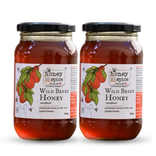 Image of Honey and Spice Wild Berry Honey (500g, Pack of 2) | Popularly known as Sidr or Jujube honey | 100% Organic | Raw and Unprocessed | No Added sugar | From the nectar of the Jujube plant | No Added Preservatives | Unblended and Unpasteurized | Natural and Original