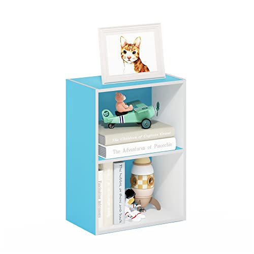 Furinno Luder Bookcase / Book / Storage, 2-Tier, Light Blue/White