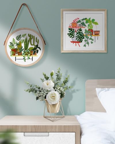 Image of TINDTOP Embroidery Kit for Adult, Embroidery Kit for Beginners | Include Embroidery Cloth Hoops Threads for Craft Lover Hand Stitch with Embroidery Skill Techniques (Cactus)