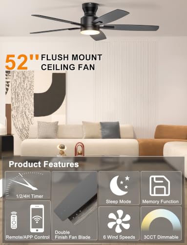 Amazon – Ohniyou 52" Low-Profile Smart Ceiling Fan w/ Light - $41.24– - image 3