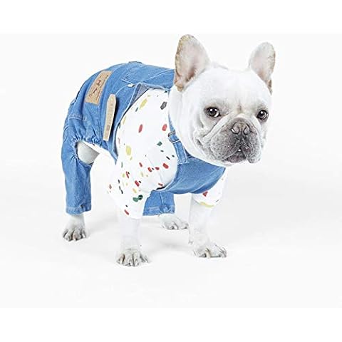 MEETCARE Dog Clothes Denim Overalls for Small Medium Dogs Cats Puppy Jumpsuit Denim Jacket Suspender Pants Outfit (Large) Cover