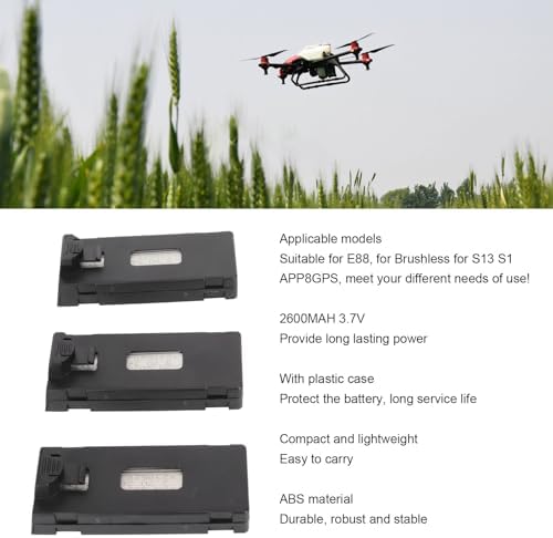 Yunseity 3.7V 750mAh Drone Lithium Battery, 3Pcs Remote Control UAV Lithium Battery, Rechargeable Quadcopter Replacement Lithium Battery for E88 for Brushless for S13 S1 APP8GPS