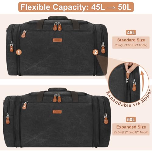 Image of TIBES Duffle Bags for Travel Expandable 50L Canvas Weekender Bag, Overnight Bag Travel Duffel Bag for Men Women Carry On for Travel Weekend Overnight Gym, Durable & Water-Resistant