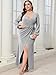 CYCLAMEN Plus Size Formal Maxi Dress Sparkly Ruched Puff Sleeve V Neck Slit Cocktail Wedding Guest Prom Evening Gown, Silver, 1X
