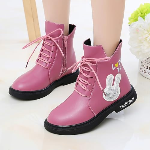 IWIHMIV Toddler Girl Ankle Boots Toddler Dress Boots Winter Shoes for Toddler Girls Leather Lace-Up Boots Soft Flat Ankle Boots2
