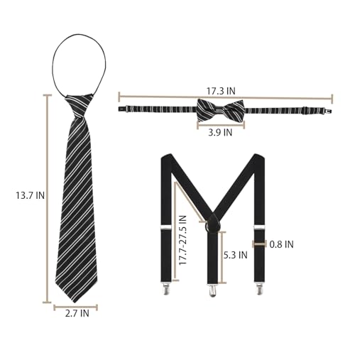Kids Necktie Bowtie Suspender Set for Boys Girls Pre-tied Adjustable Accessory Sets for Wedding School Uniforms4