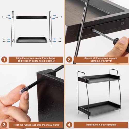 image for ANBOXIT 2-Tier Coffee Station Organizer, Wooden Kitchen Counter Shelf 