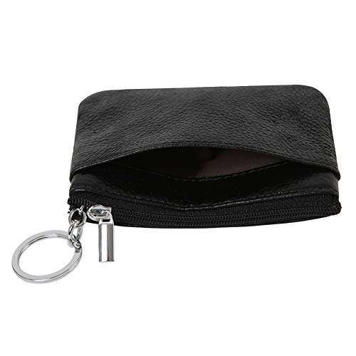 Vrouwen echt lederen portemonnee Mini Pouch verandering portemonnee met sleutelhanger, Zwart, Eén maat, Minimalistisch - Image 4