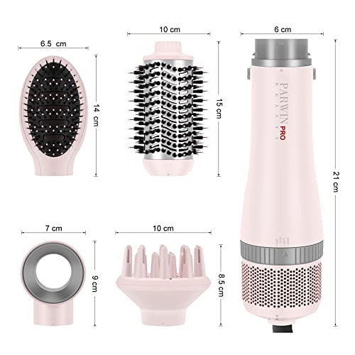 Foto von 4 IN 1 Haartrockner Warmluftbürste Set, PARWIN PRO BEAUTY Styler-Set, Föhnbürste mit 4 Aufsätze zum Trocknen, Glätten, Volumen und Stylen, Ionen Pflege, 1000 Watt, Rosa