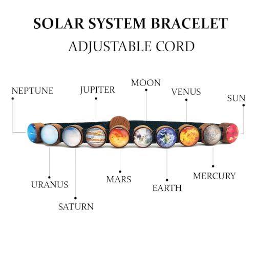 Adjustable Solar System Bracelet Jewelry, Unisex Universe Black Woven Cord for Women and Men, 8 planets, 1 satellite, 1 star space unique gift for him and her2