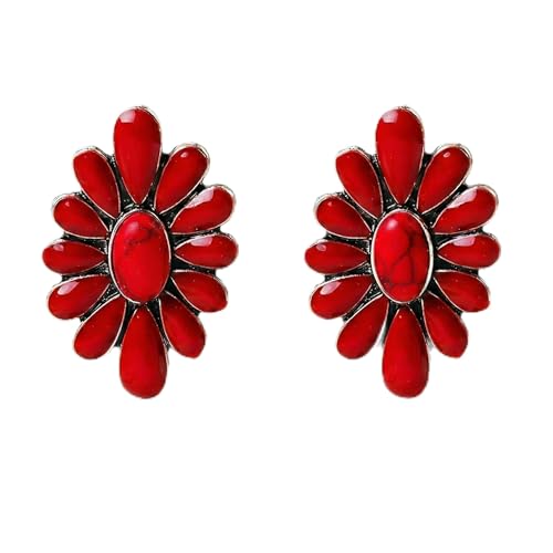 Red Western Jewelry for Women Dangling Turquoise Flower Earrings Style Dangle Earrings with Turquoise Stones Red Beaded Earrings for Western Fashion