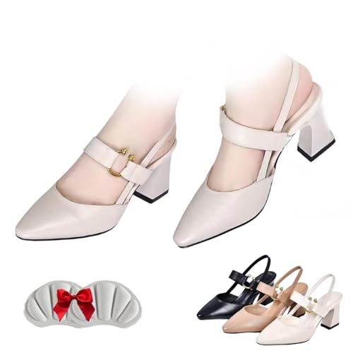 BIUBIULOVE Scarpe con Tacco Ortopediche Clare, Scarpe con Tacco Clare, Scarpe da Lavoro con Cinturino Posteriore da Donna, Scarpe con Tacco Alto Chiuse E Appuntite (EU:39,Bianco Sporco)