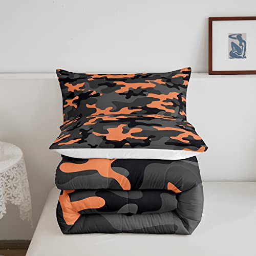 Feelyou Army Camo Bedding Set Teens Camo Comforter Set For Kids Boys Girls Colorful Pattern Decor Lightweight Comforter Orange Black Grey Camouflage Quilt Set Bedroom Collection 2Pcs Twin Size #TOP4