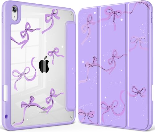 May Chen for iPad (A16) 11th Generation Case 11 Inch 2025, iPad 10th Gen Case 2022 10.9 inch, Built-in Pencil Holder with Shockproof Cover Clear Transparent Back Shell Auto Wake/Sleep, Bows Purple