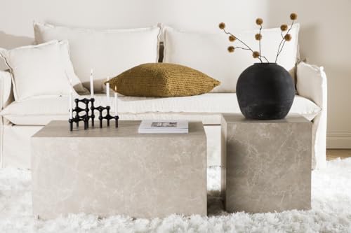 BOURGH Couchtisch 2er Set York - Beistelltisch + Wohnzimmertisch in modernem Design - Sofatisch/Wohnzimmer Tisch in beige Marmor Optik - Wohnzimmer Möbel