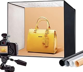 RALENO® 20''X20'' Photo Studio Light Box, 50W Portable Dimmable Shooting Tent Kit with 120 LED Lights(5500K, 92 CRI) Includes 4 PVC Anti-Dust Backgrounds (Black, Grey, Orange, White)