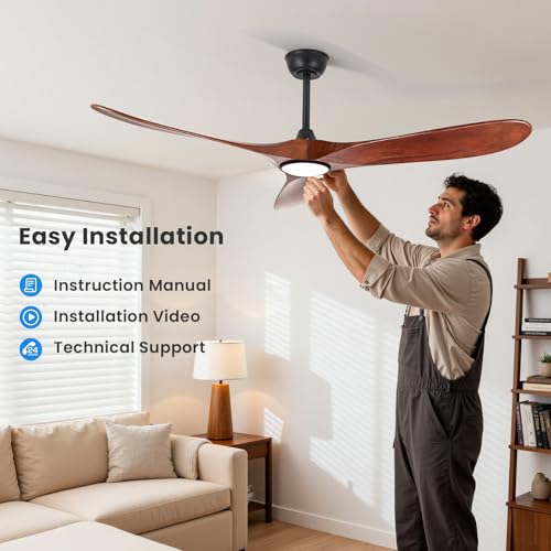heimo 60 Inch Outdoor Ceiling Fan with Light and Remote, Wood Ceiling Fans with Lights Dimmable for Bedroom Living Dining Room Patios Garage Gazebo Farmhouse Big Dc Reversible Indoor Fan(Walnut) by heimo - Image 7