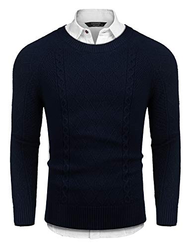 JINIDU Men's Fashion Pullover Casual Long Sleeve Knitted Sweater Navy