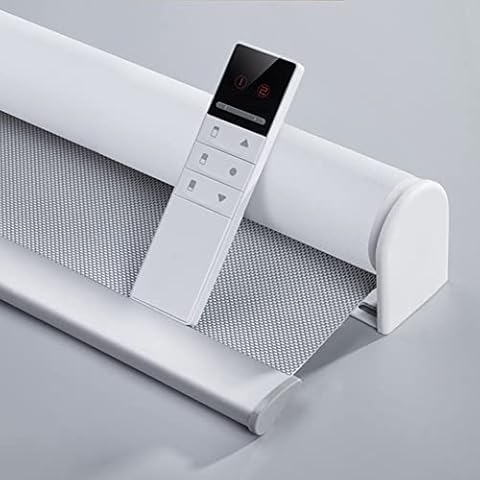 Motorized Blinds with Remote (23-95 inches) Window Roller Shade Wireless Rechargeable Motor Popular Sunshine Fabric for Office and Home Customize Size (82006E-1) Cover