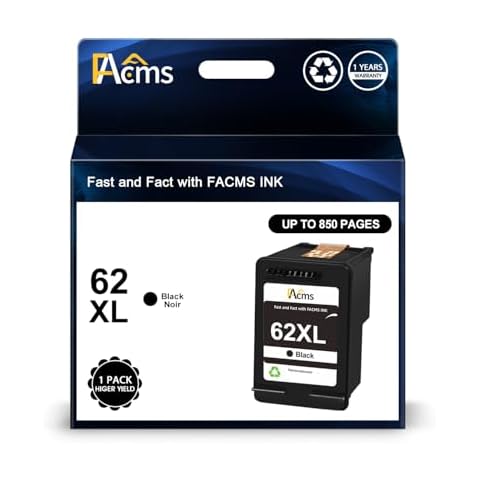 FACMS 62XL Black Ink Cartridges Remanufactured for HP Ink 62 62XL Works with HP Envy 7640 5660 5540 5640 5642 7645 5549 Officejet 5740 5741 8040 OfficeJet 200 250 Printer (1 Black) Cover