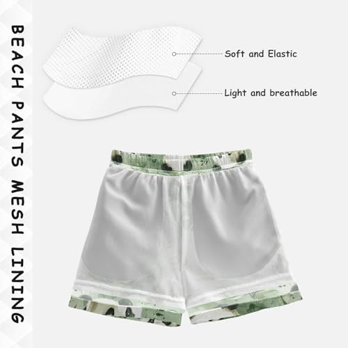 Pigsaly Boys' Swim Board Shorts Cute Watercolor Black White Pandas Green Plants Boy's Swim Trunks Kids Swimwear 5T4