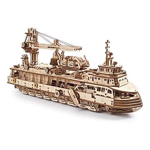 UGEARS 3D Puzzles Research Vessel - DIY Model Ship 3D Idea - Unique and Creative Wooden Mechanical Models - Self Assembly Woodcraft Construction Kits Cover