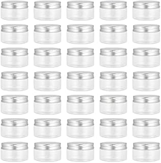 KOHAND 32 Pack 100 ML Plastic Jars with Aluminum Lids, Clear Plastic Wide Mouth Storage Jars, Empty Round Slime Containers for DIY Crafts, Beads, Glitter, Food, Snacks, Spice