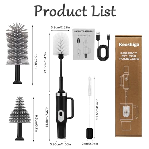 Image of 5 in 1 Electric Bottle Brush Cleaner Compatible Stanley Bottle Brush Straw Cleaner Multifunction Rechargeable IPX6 Waterproof Extra Long Design for Stanley Cup, Sports Bottle and More (Black)
