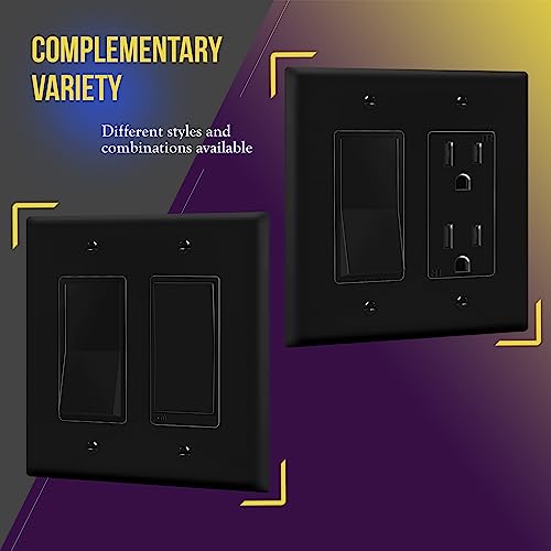 Image of ENERLITES Decorator Light Switch or Receptacle Outlet Wall Plate, Gloss Finish, Midway Size 2-Gang 4.88 inch x 4.92 inch, Unbreakable Polycarbonate Thermoplastic, UL Listed, 8832M-BK, Black