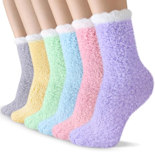 Image of TEHOOK Warm & Cozy Gifts for Women, Fluffy Fuzzy Plush Sleeping Slipper Socks - Soft Warm Fabric