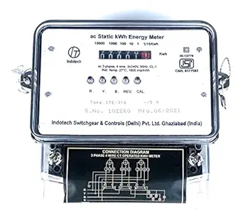 Litost Indotech C.T Operated 3 Phase 4 Wire - /5 A Class 1.0 kWh Energy Meter, 3x240V 50Hz For Industrial, Residential Counter Display (Sub Meter)