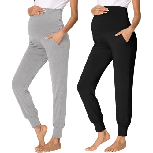 Image of fitglam Women's Maternity Pants Over Belly Lounge Pajamas Clothes Pregnancy Must Haves Joggers with Pockets
