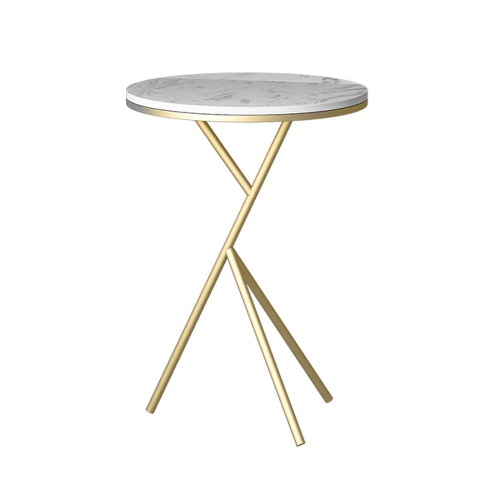 Table basse marbre ronde et fer forgé doré au design nordique prestigieux