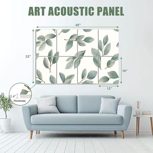 8 Pack Paneles Acústicos de Arte Absorbentes de Sonido Diseño Hojas Verdes Decorativo Autoadhesivos para Estudios de Grabación Oficina 48"x32" miniatura 2