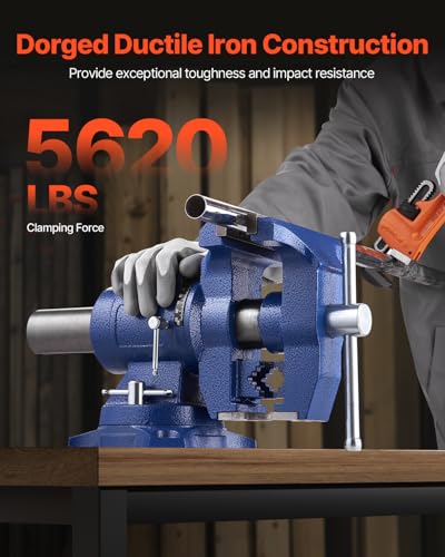 Image of VEVOR Heavy Duty Bench Vise, 6.5 Inch Jaw Width, 5 Inch Max Opening, Multi-Purpose Ductile Iron, Anvil, 360 Swivel Base, 5620 Lbs Clamp Force