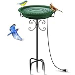 Daoeny Heated Bird Bath for Outdoors for Winter, Upgraded 100W Heated Birdbath Bowl Thermostat Control with 5-Prong Metal Base, Heated Bird Bath for Outside Winter Garden Patio Yard Lawn(Green)