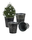 Christmas Black Galvanized Metal Buckets - 4Pcs Rustic Farmhouse Tin Planters Pot with Drain Hole and Plug Xmas Gift Vintage Flower Pot for Party Table Centerpieces Outdoor Garden Home Decor, 6 Inch