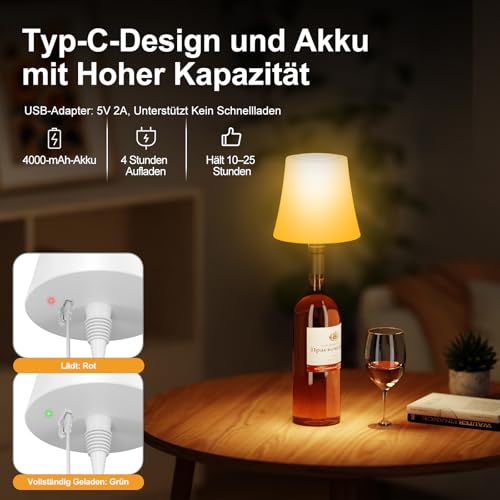 Suright Flaschenlampe Aufsatz LED Aufladbar mit 3 Farbmodi+RGB – Ansicht 6