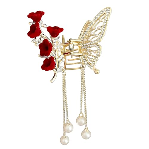 Pinza para cabello con perlas y flores de terciopelo miniatura 1