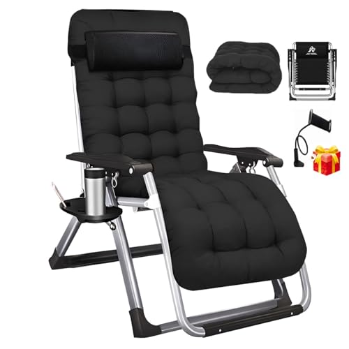 La mejor comparación de Sillon Con Portavasos para comprar hoy. 44 JM ROLA Sillón de Gravedad Cero Plegable, Negro, 66 x 170 cm, Reclinable de 90° a 170°, con Portavasos y Cojín Extraíble