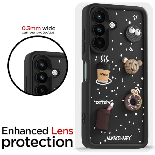 Image of Bintage Back Cover Compatible for Samsung Galaxy A27 5G | Cute 3D Taddy Ball Bear Milk Cake Coffee Silicon Case Full Body & Camera Protection - Black